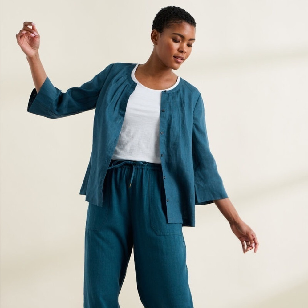 Seasalt Women's Top - teal Wild Fennel Button Through Linen Regular size 12